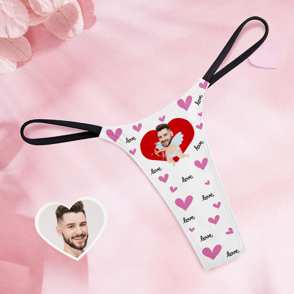 Custom Face Women's Tanga Thong Funny Cupid Couple Custom Panties With Face For Women