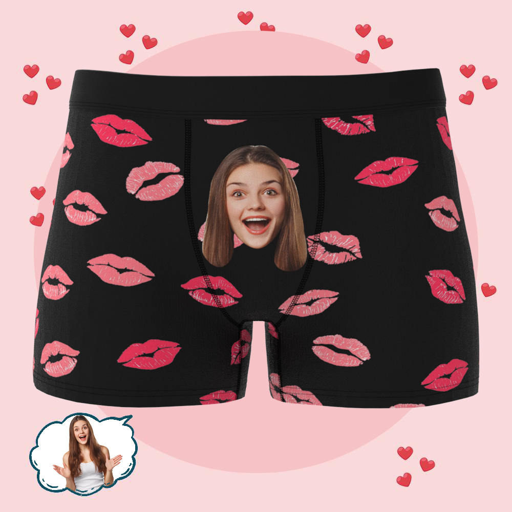 Custom Kiss Face Boxers Popular Boxer Shorts Men's Underwear Valentine's Day Gifts - MyFacepajamasAU