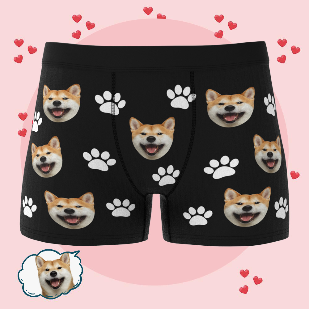 Personalized Pet Underwear Custom Dog Face Boxer Brief Paws Print Men's Underwear Best Valentine's Day Gift For Him - MyFacepajamasAU