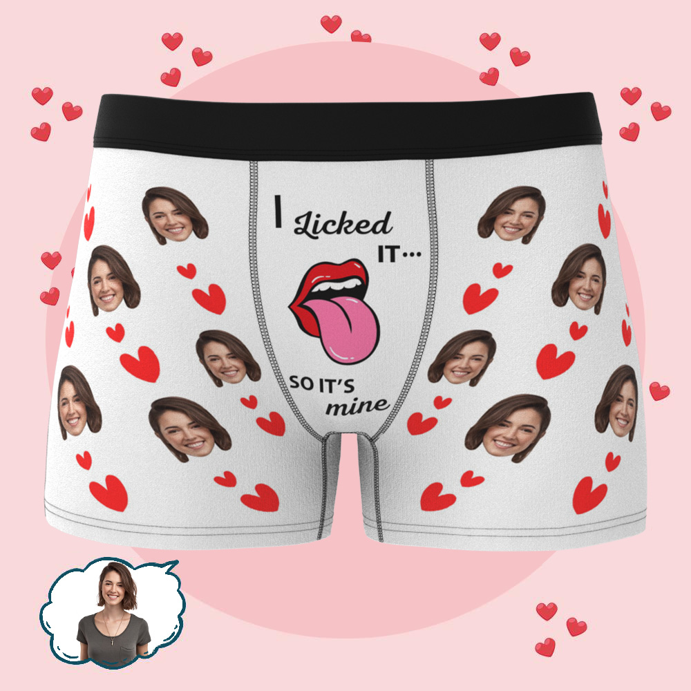 Custom Boxer Briefs with Face Underwear with Photo for Men Personalized I Licked It Boxer Valentines Day Gifts for Boyfriend Husband - MyFacepajamasAU