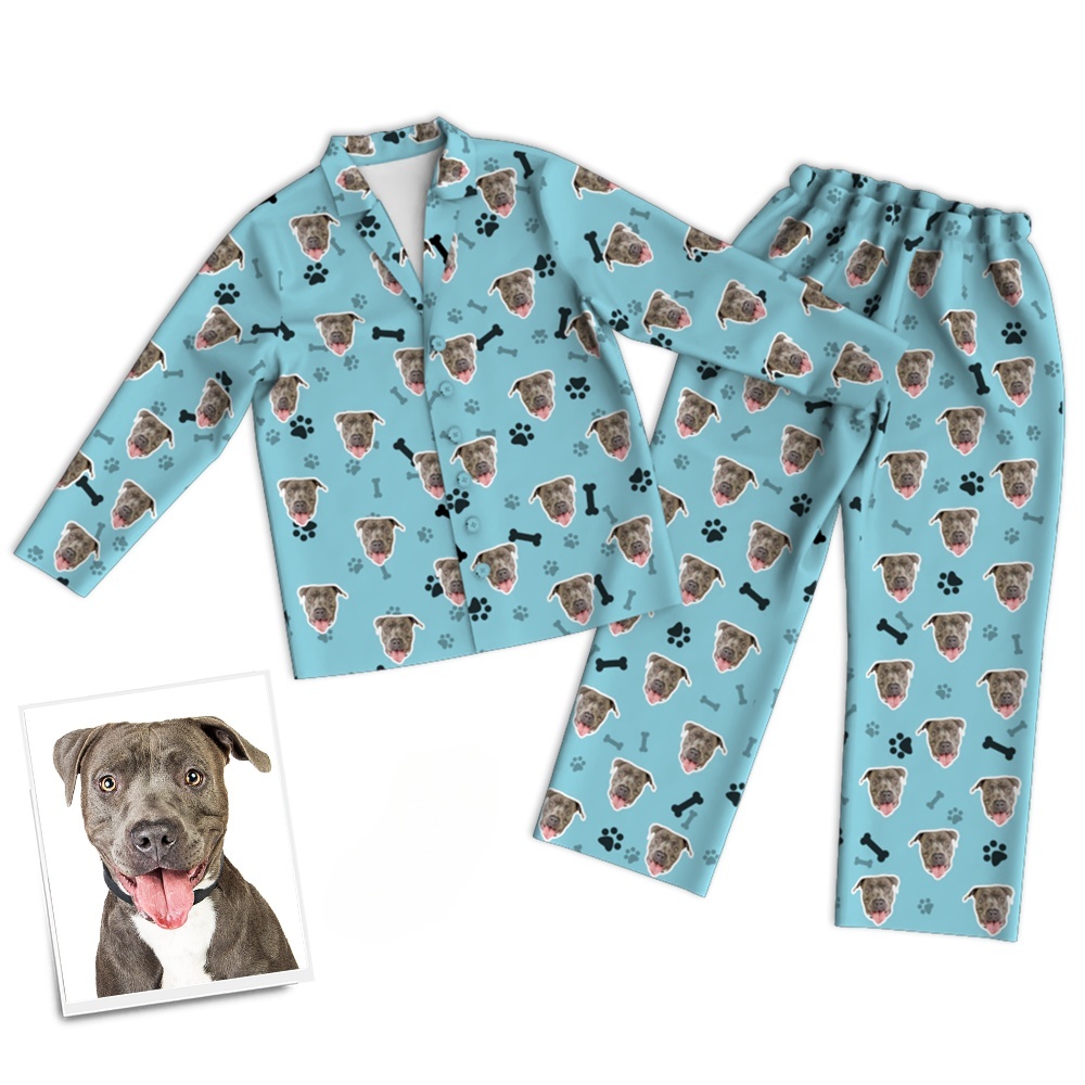 Custom Dog Photo Long Sleeve Pajamas, Nightwear, Sleepwear - Bone