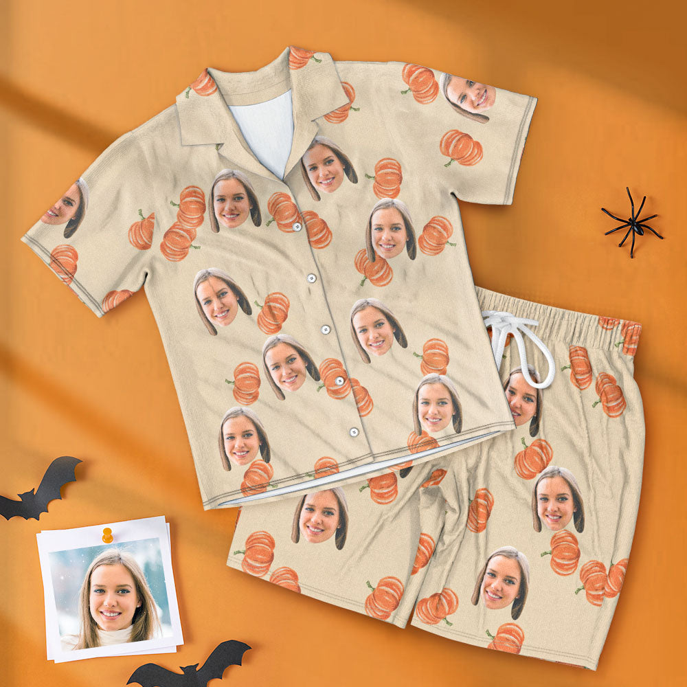 Custom Face Short Sleeved Pajamas Personalised Women's Sleepwear Hallowen Gifts For Her