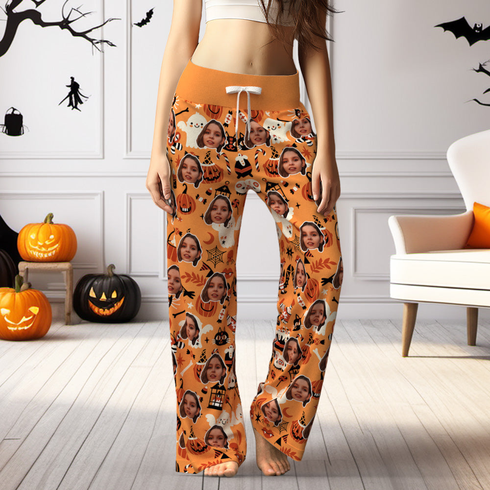 Custom Halloween-Themed Lounge Pants Ladie's Loose Wide-Leg Pants
