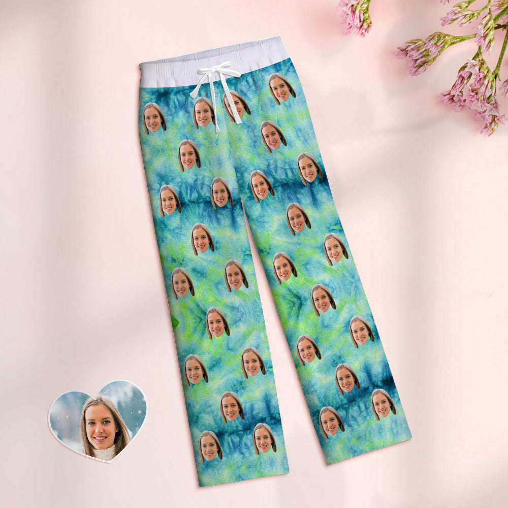 Custom Women Tie-dye Pajamas Green Pajamas Pants