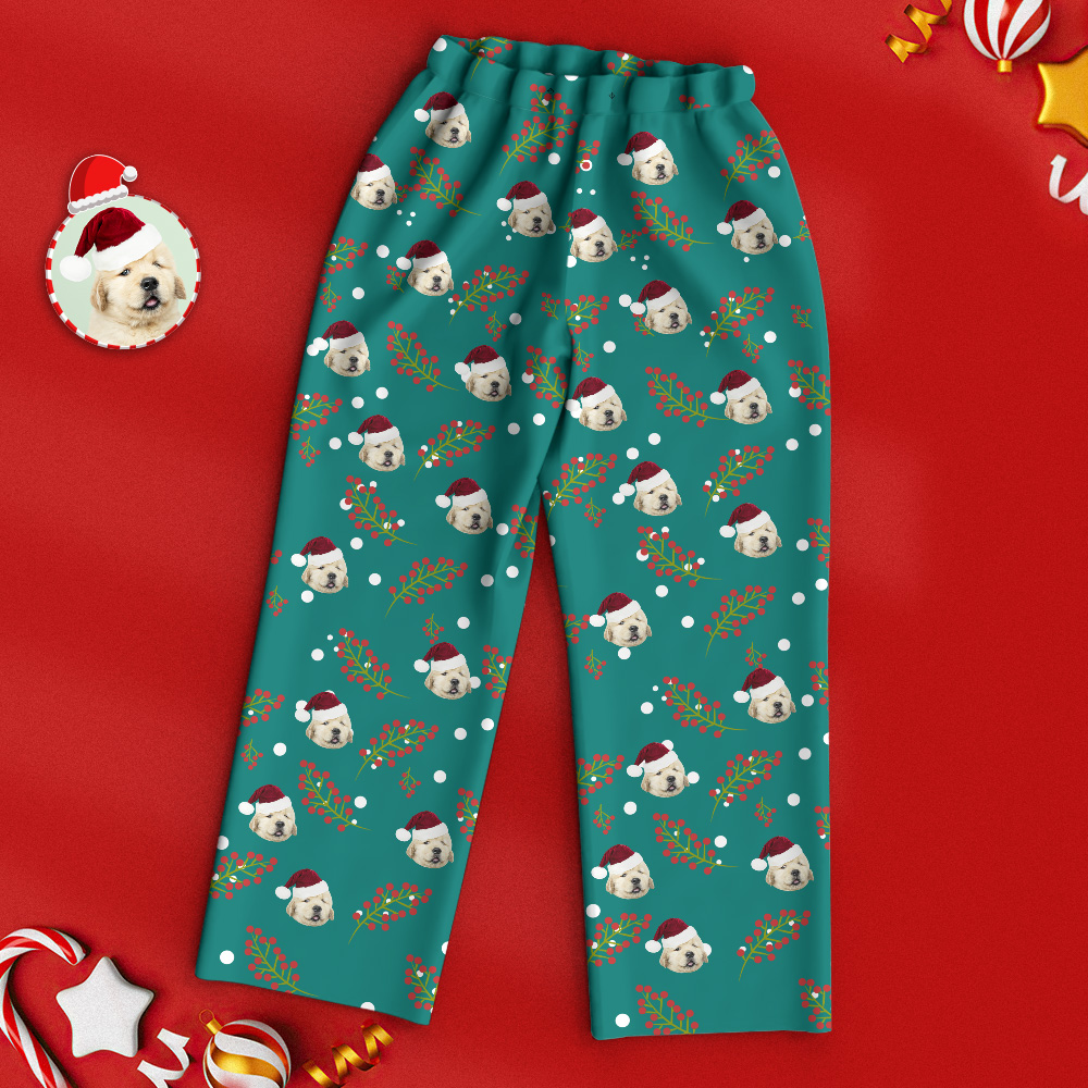 Custom Green Pet Face Pajamas Cherry Pajamas Christmas Gift