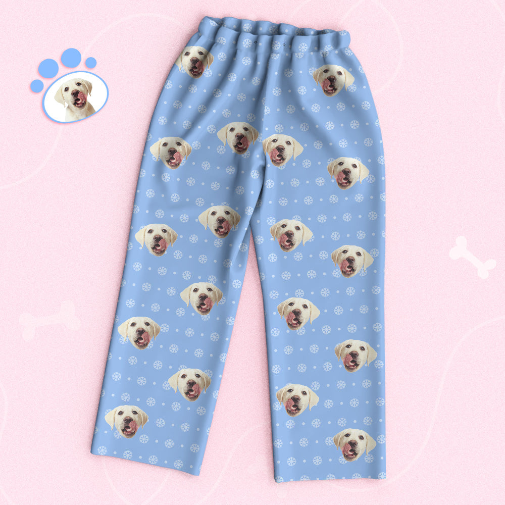 Custom Cute Pet Face Pajamas Snowflake Pajamas