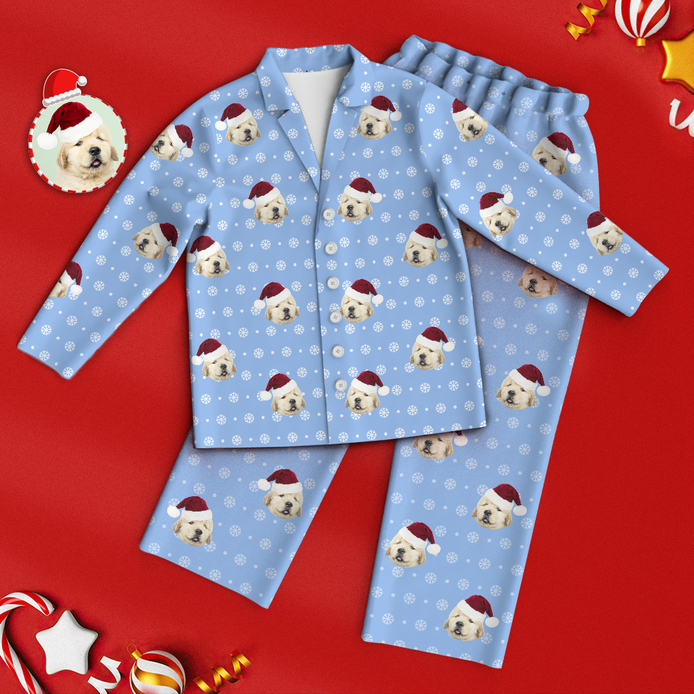 Custom Cute Pet Face Pajamas Snowflake Pajamas Christmas Gift
