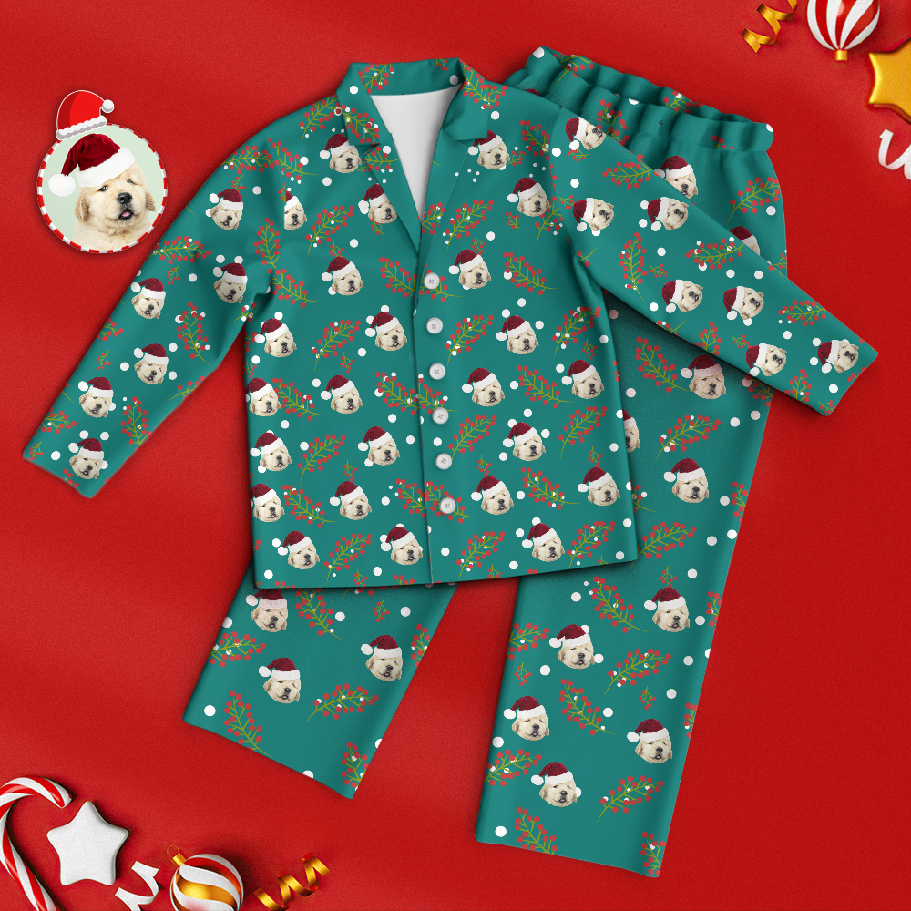 Custom Green Pet Face Pajamas Cherry Pajamas Christmas Gift