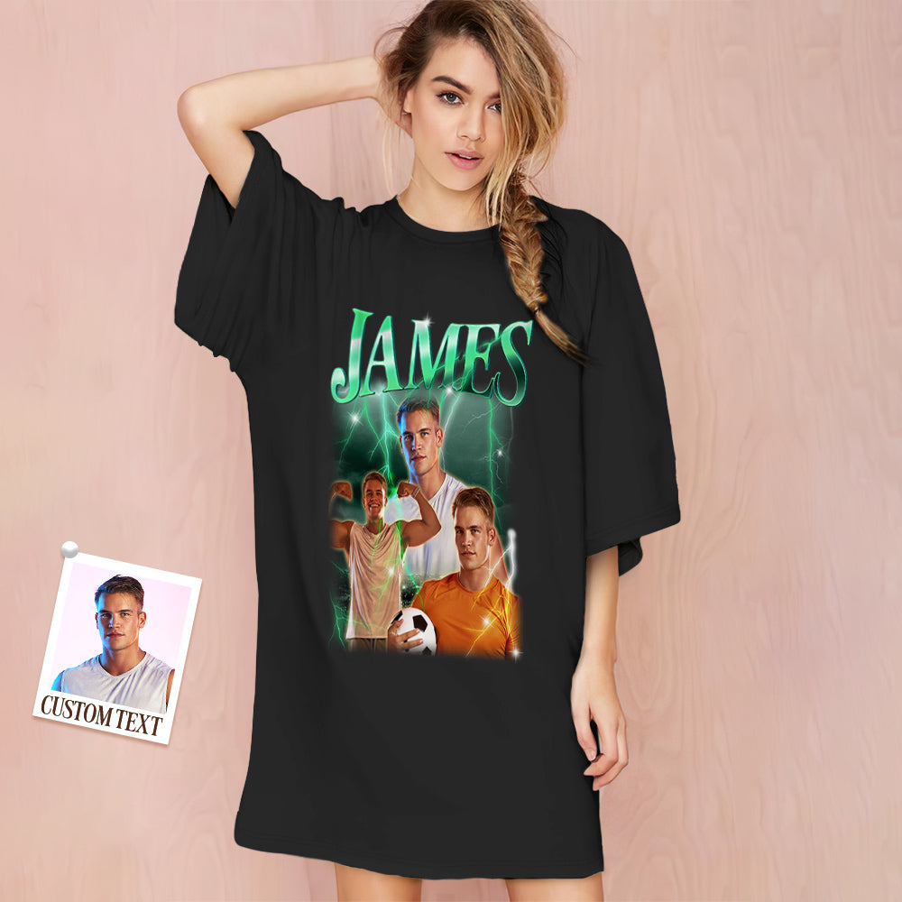 Custom Photo Vintage Nightdress Personalized Name Women's Oversized Colorful Nightshirt Gifts For Women - MyFacepajamasAU