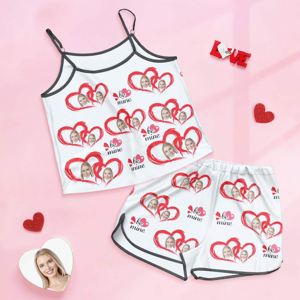 Custom Face Camisole Sleepwear Personalised Lingerie Set Red Heart-Be Mine