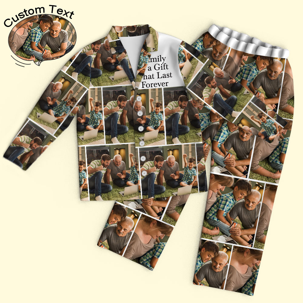 Custom Photos&Text Couple Pajamas Personalized Photo Loungewear Set Sleepwear For Men Women