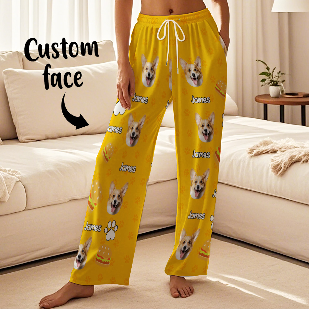 Custom Photo Funny Dog Cat Face Pajamas Pants Personalized Photo Bottoms Pet Lovers Pajamas - MyFacepajamasAU