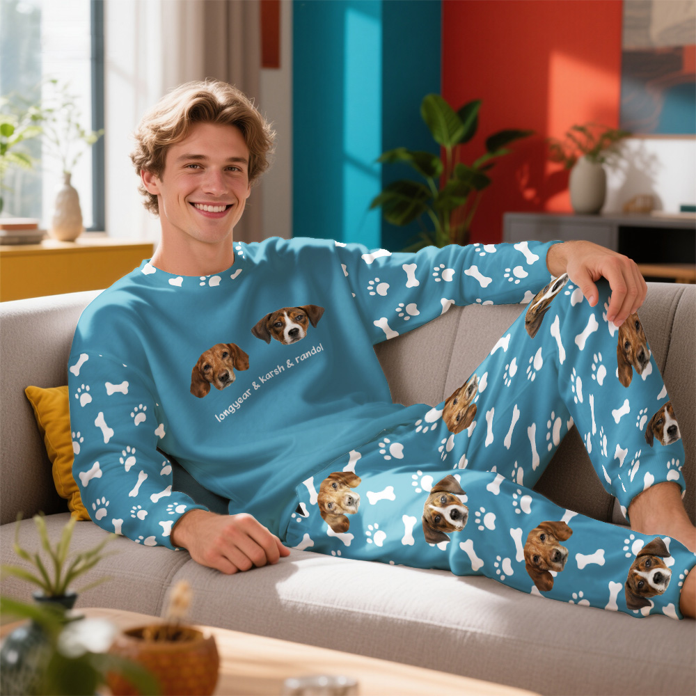 Custom Photo Pet Faces - Gift For Dog Lovers, Cat Lovers - Personalized Unisex Pajamas Set Pajamas For Family - MyFacepajamasAU