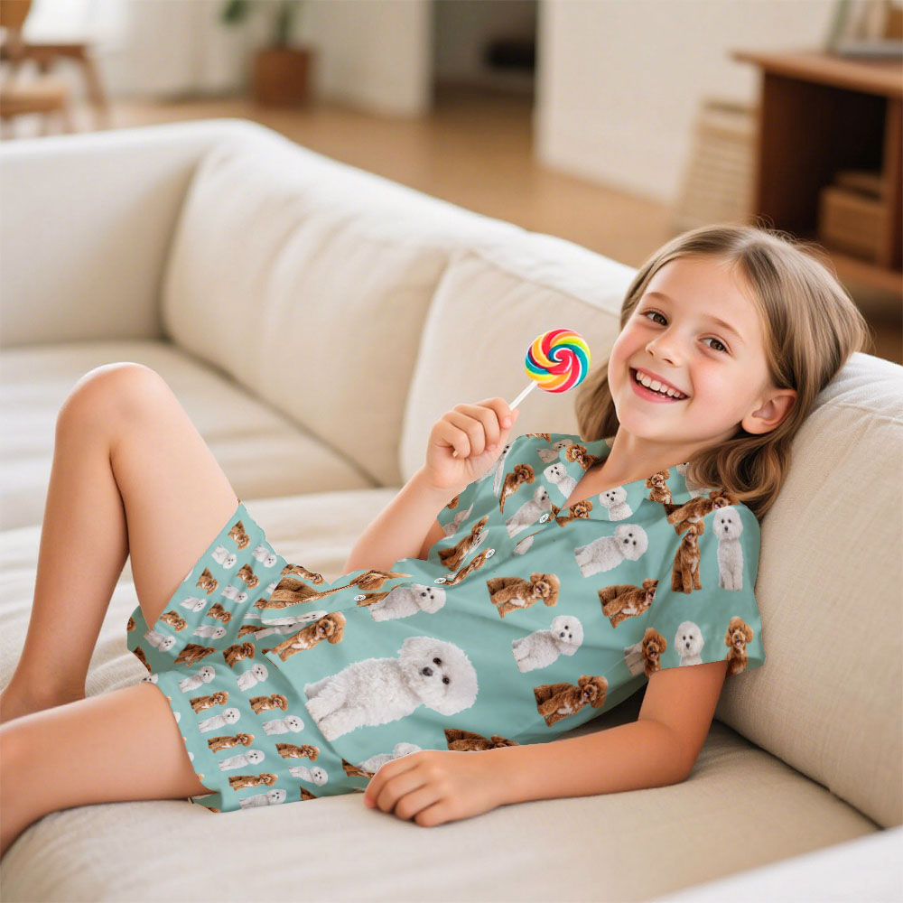 Custom Pet Photo Short Children Pajama Set Personalised V-neck Dog Cat Lover Pajamas