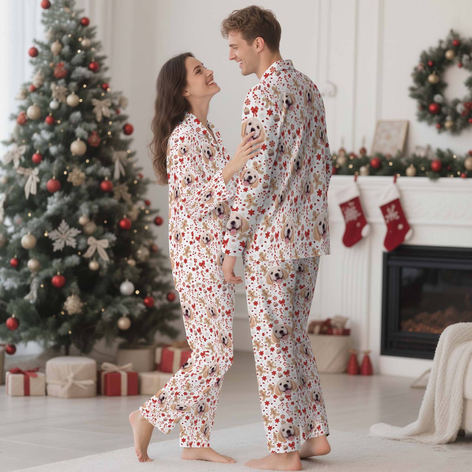 Personalized Pet Photo Christmas Pajamas with Gingerbread & Plaid Patterns - MyFacepajamasAU
