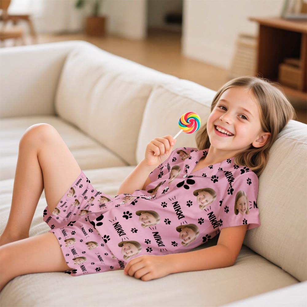 Custom Short Pajamas with Face and Name,Customized Pajama Set For Child Happy Birthday