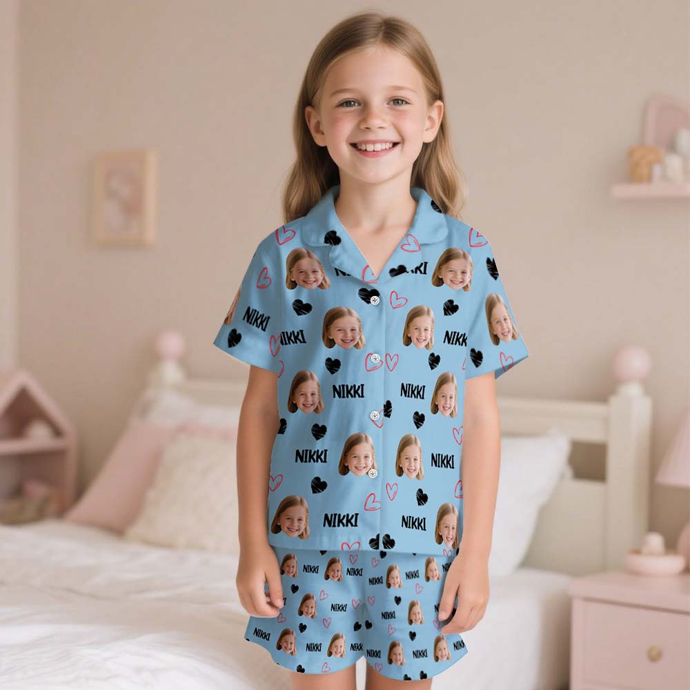 Custom Short Pajamas with Face and Name,Customized Pajama Set For Child