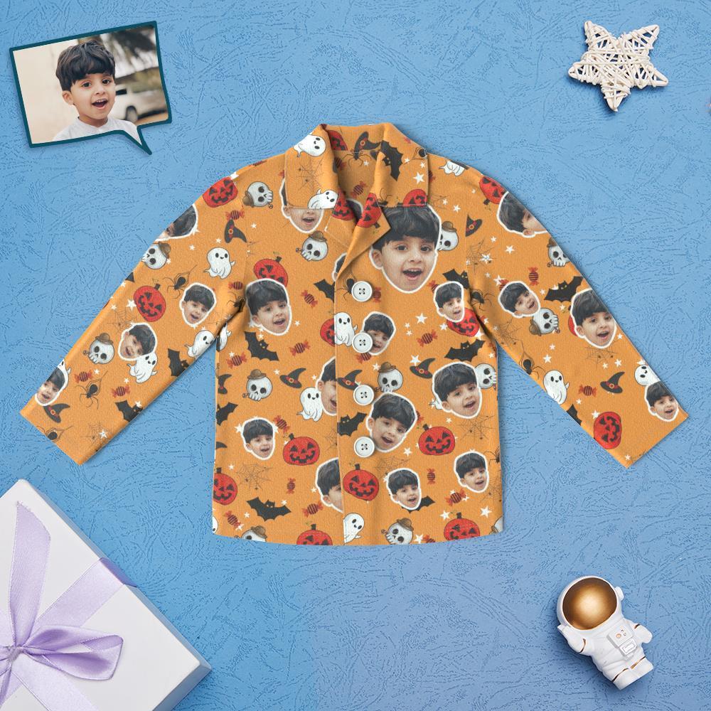 Custom Face Children's Halloween Pajamas For Kids Pumpkin And Little Ghost - MyFacepajamasAU
