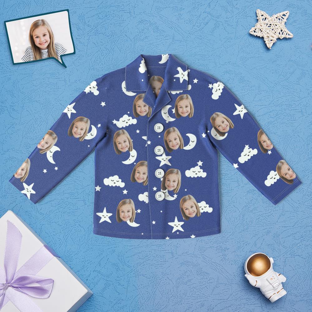 Custom Face Children's Pajamas Star Print - Navy Blue Night Suit - MyFacepajamasAU