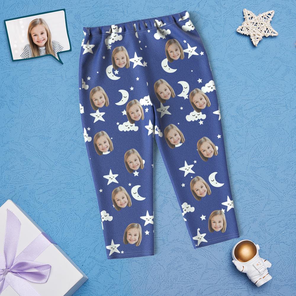 Custom Face Children's Pajamas Star Print - Navy Blue Night Suit - MyFacepajamasAU