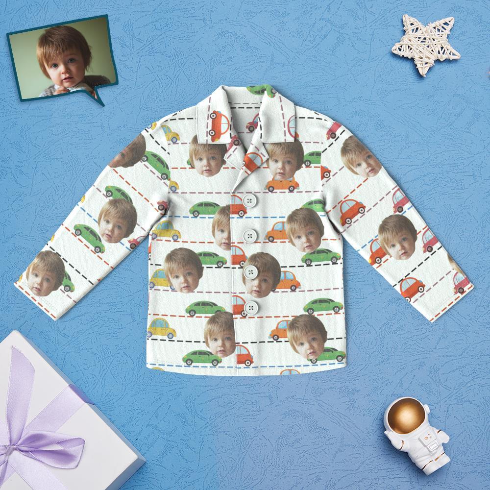 Custom Face Children's Pajamas Car Print - White - MyFacepajamasAU