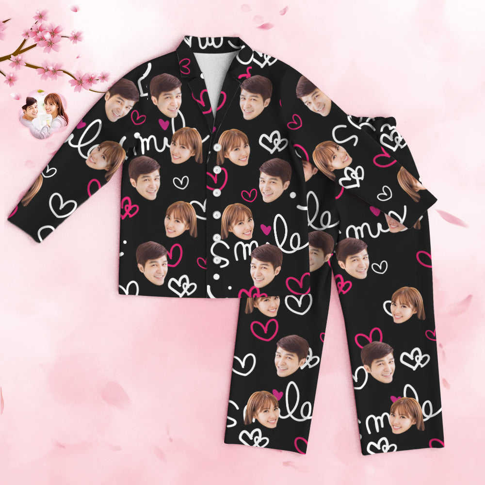 Custom Photo Pajamas Face Loungewear Pajyama Gift For Lover Valentine Present Lovely Heart Smile - MyFacepajamasAU