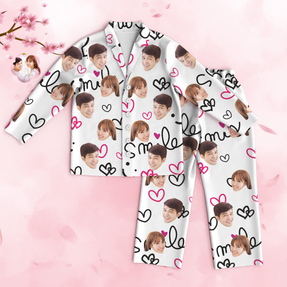 Custom Photo Pajamas Face Loungewear Pajyama Gift For Lover Valentine Present Lovely Heart Smile - MyFacepajamasAU