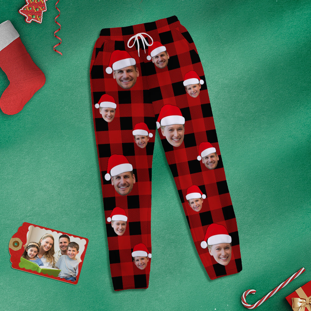 Custom Face Sweatpants Personalized Photo Christmas Family Buffalo Plaid Golf Pants for Him - MyFacepajamasAU