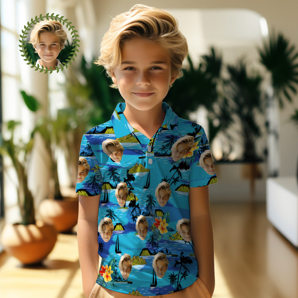 Custom Face Kids Polo Shirts Personalized Photo Hawaiian Style Shirt Vice City - MyFacepajamasAU