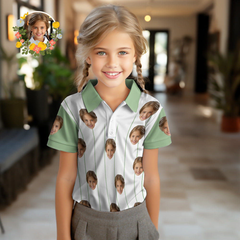 Custom Face Kids Polo Shirts Personalized Photo Shirt Green Stripes - MyFacepajamasAU