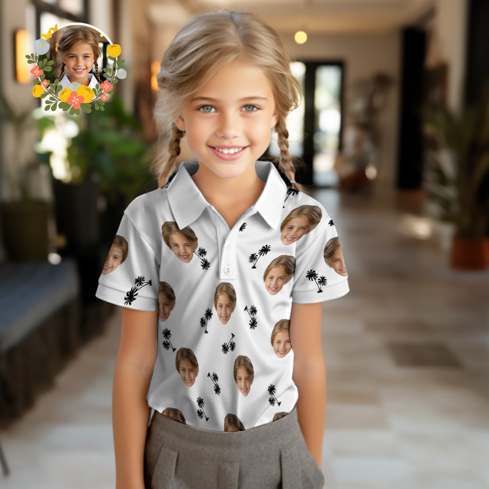 Custom Face Kids Polo Shirts Personalized Photo Shirt Coconut Trees - MyFacepajamasAU
