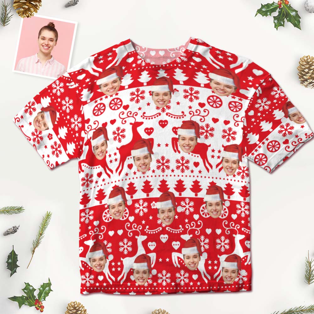 Custom Face T-shirt Christmas Gifts Elk Christmas T-shirt - My Photo Socks AU