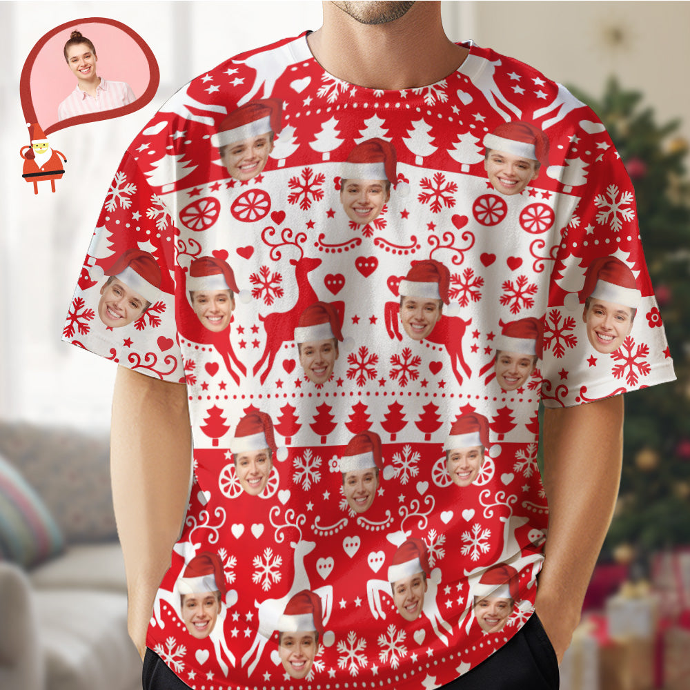Custom Face T-shirt Christmas Gifts Elk Christmas T-shirt - My Photo Socks AU