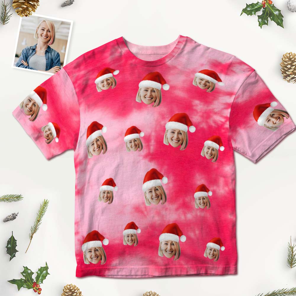 Custom Face T-shirt Christmas Gifts Tie Dye Christmas T-shirt - My Photo Socks AU