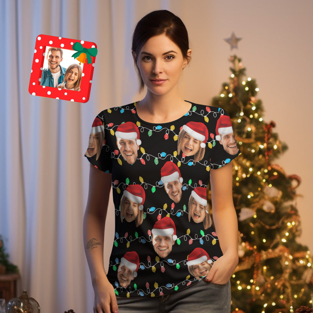 Custom Face T-shirt Personalized Personalised Photo Xmas Leds Unisex T-shirts Merry Christmas