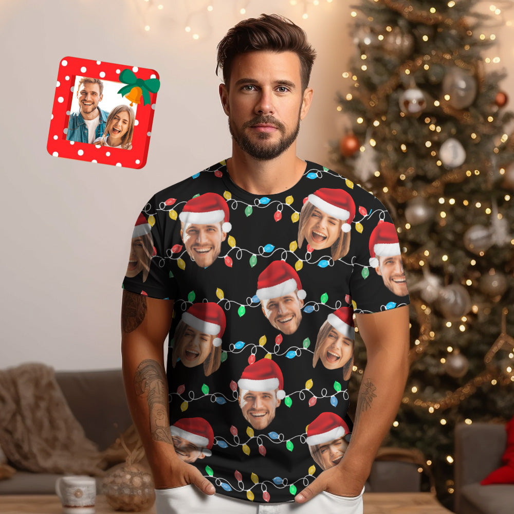 Custom Face T-shirt Personalized Personalised Photo Xmas Leds Unisex T-shirts Merry Christmas