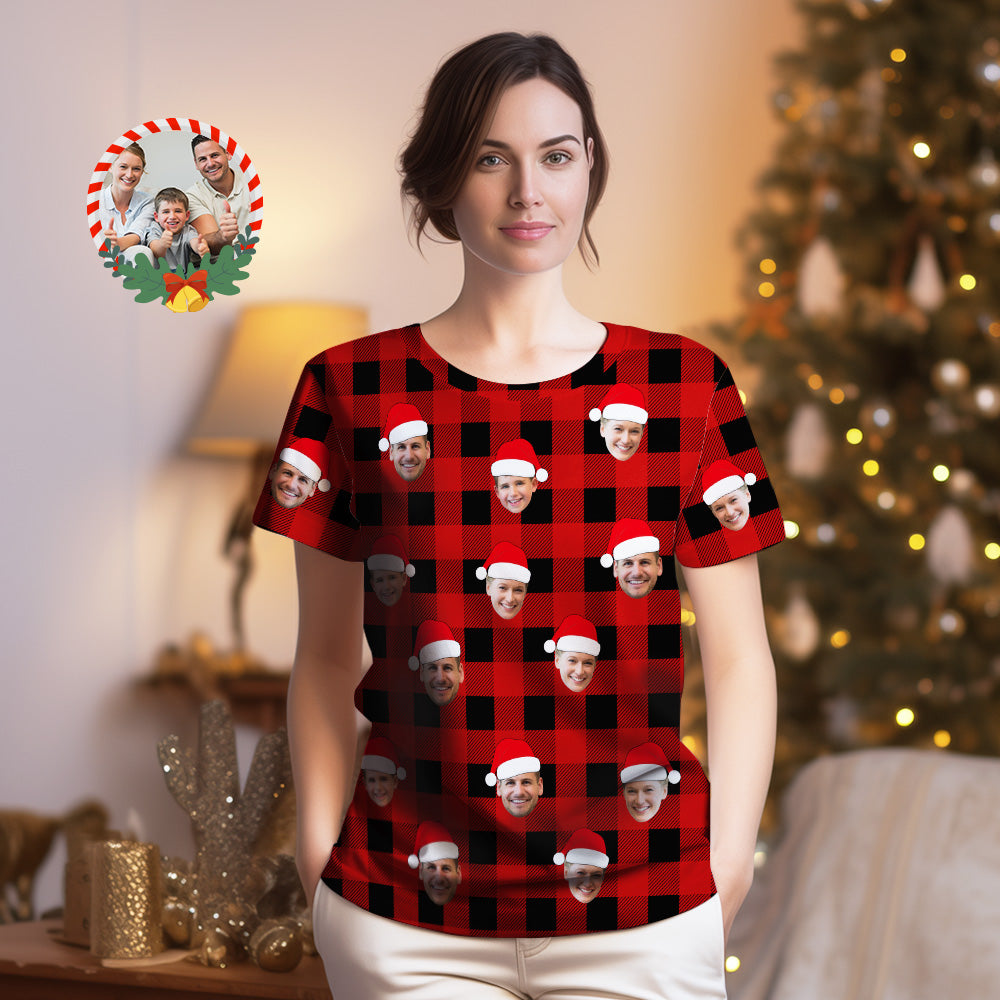 Custom Buffalo Plaid T-shirt Personalized Face T-shirts Merry Christmas - MyFacepajamasAU