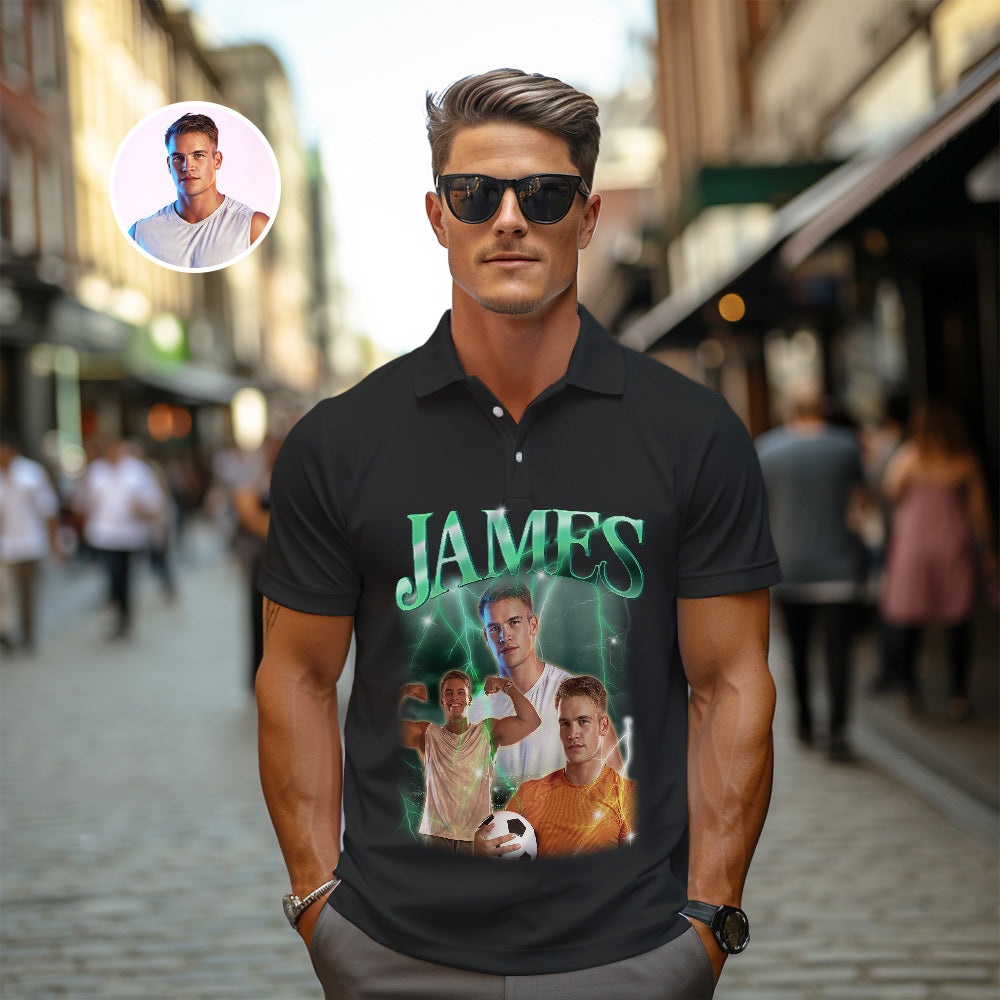 Men's Custom Photo Vintage Polo Shirt Personalized Name Colorful Golf Shirts - MyFacepajamasAU