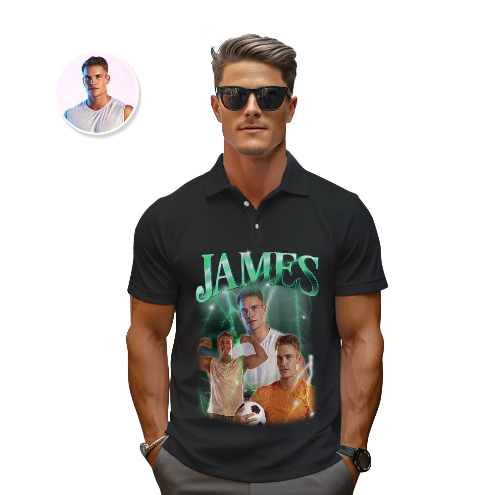 Men's Custom Photo Vintage Polo Shirt Personalised Name Colorful Golf Shirts