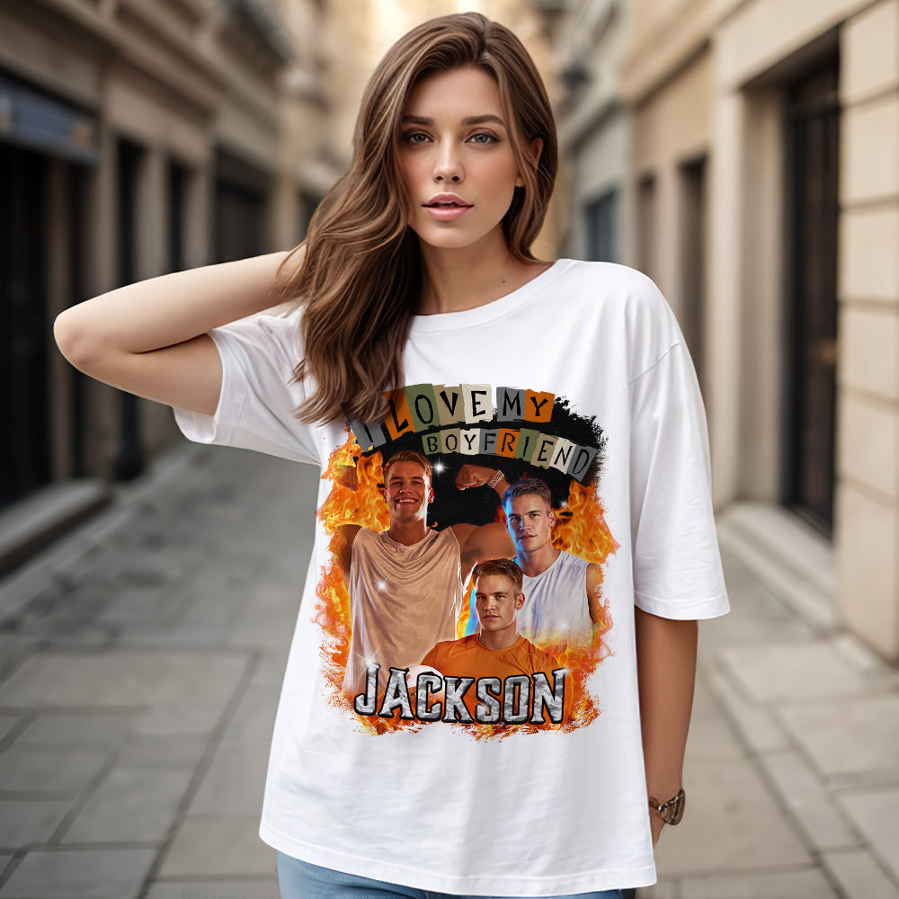 Custom Vintage Tee I Love My Girlfriend Shirt personalised Name Shirt With Photo