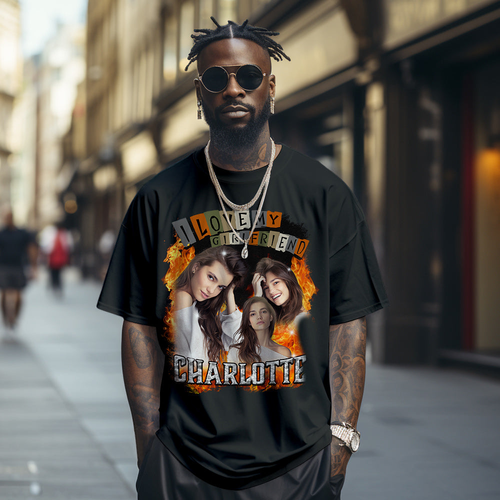 Custom Vintage Tee I Love My Girlfriend Shirt personalised Name Shirt With Photo