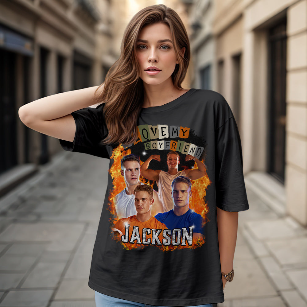 Custom Vintage Tee I Love My Girlfriend Shirt personalised Name Shirt With Photo