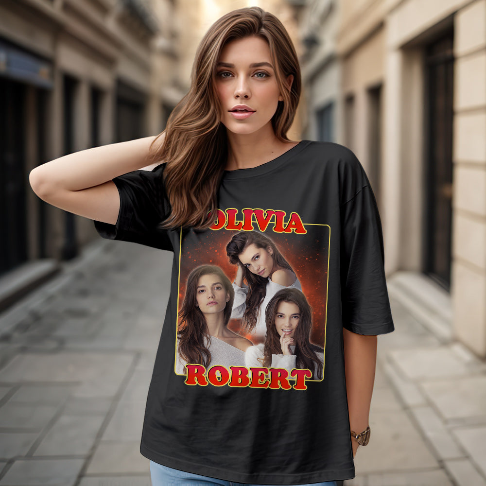 Custom 90s Bootleg Vintage Rap T Shirt personalised Name And Photo T-shirt