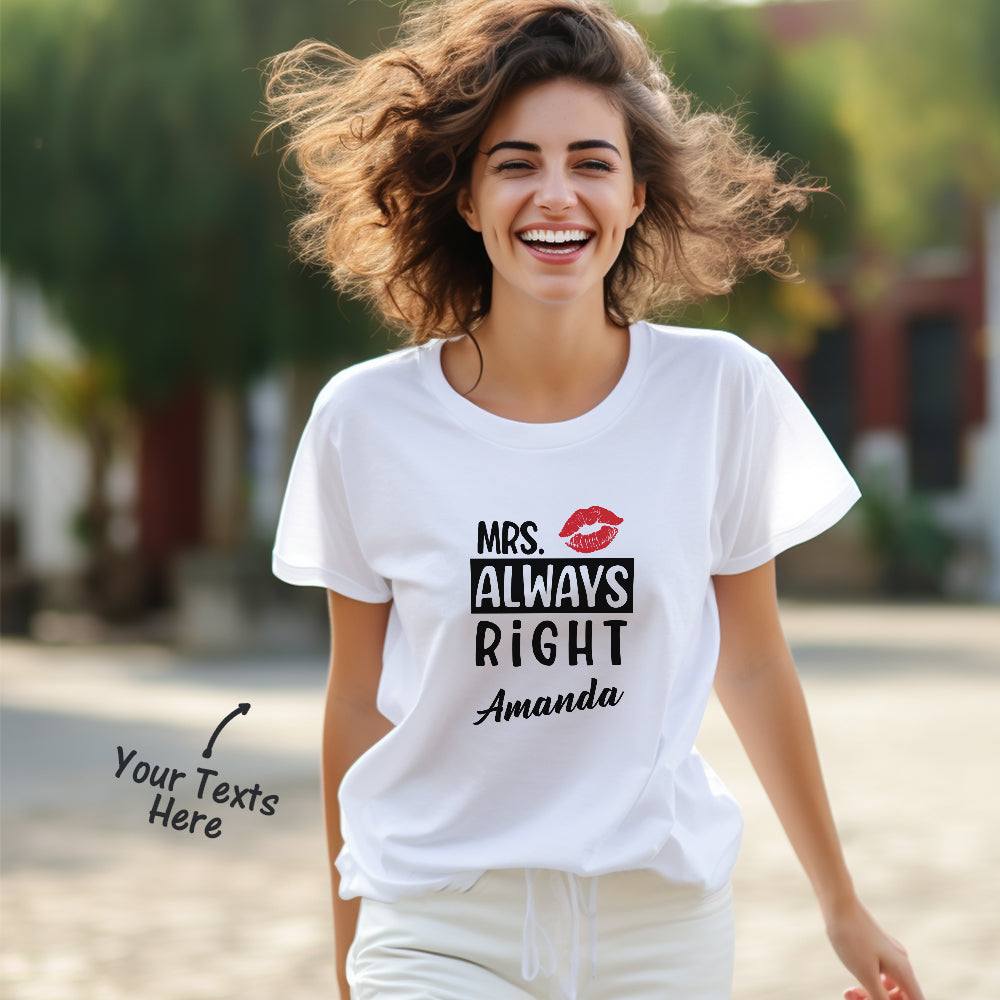 Custom Couple Matching T-shirts Mr Never Wrong and Mrs Always Right Valentine's Day Gift - MyFacepajamasAU