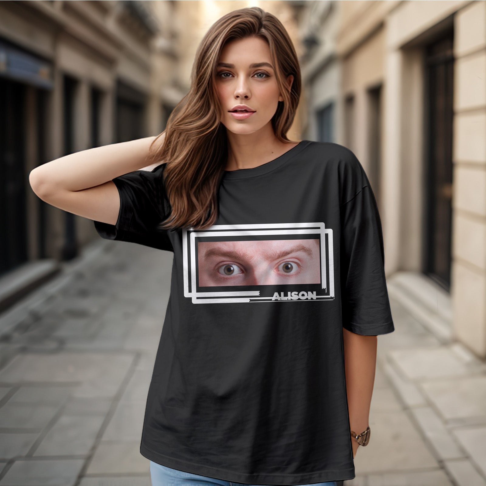 Custom Eyes And Name T-shirt Funny Big Eyes Shirt Gift For Couple - MyFacepajamasAU