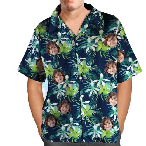Custom Face Hawaiian Shirt And Beach Shorts Personalised Men's Photo Tropical Leaves Vacation Party Gift