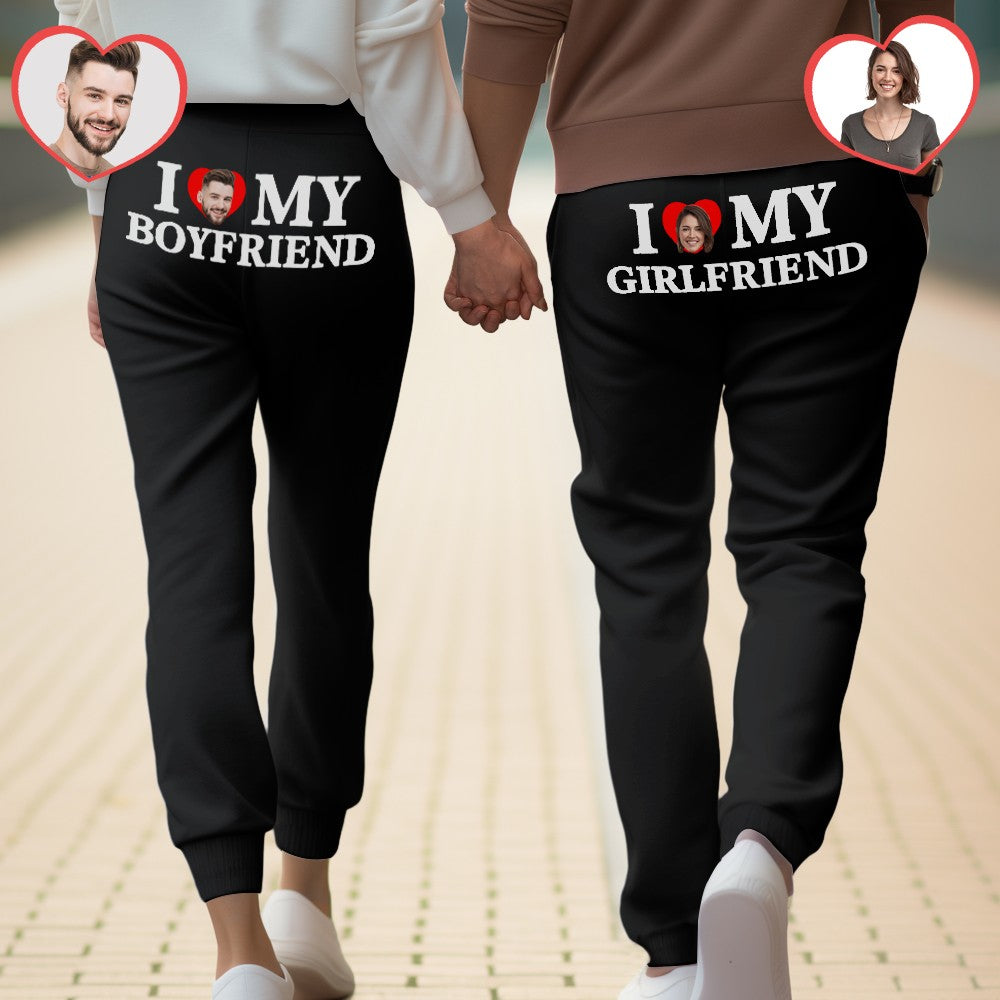 Custom Face Sweatpants Personalised I Love My Boyfriend/Girlfriend Printed Fleece Sweatpants Valentine's Day Gift for Couple - MyFacepajamasAU