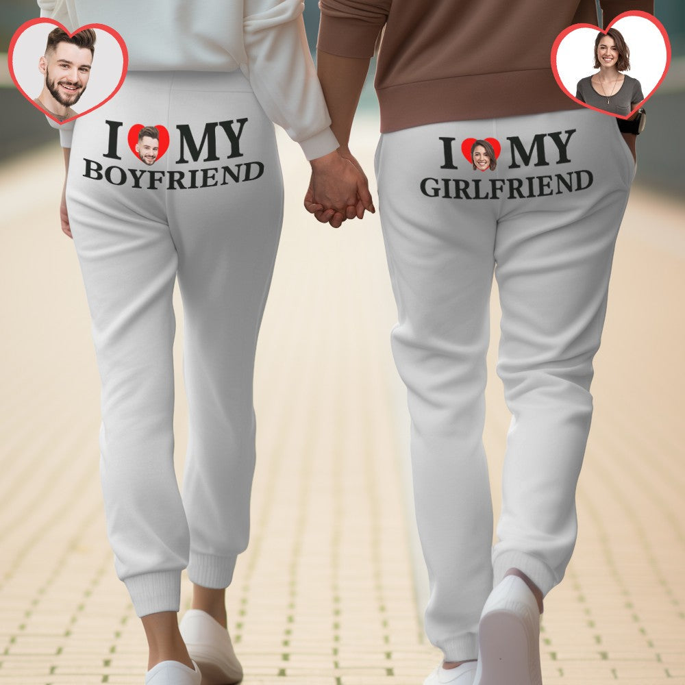 Custom Face Sweatpants Personalised I Love My Boyfriend/Girlfriend Printed Sweatpants Valentine's Day Gift for Couple - MyFacepajamasAU