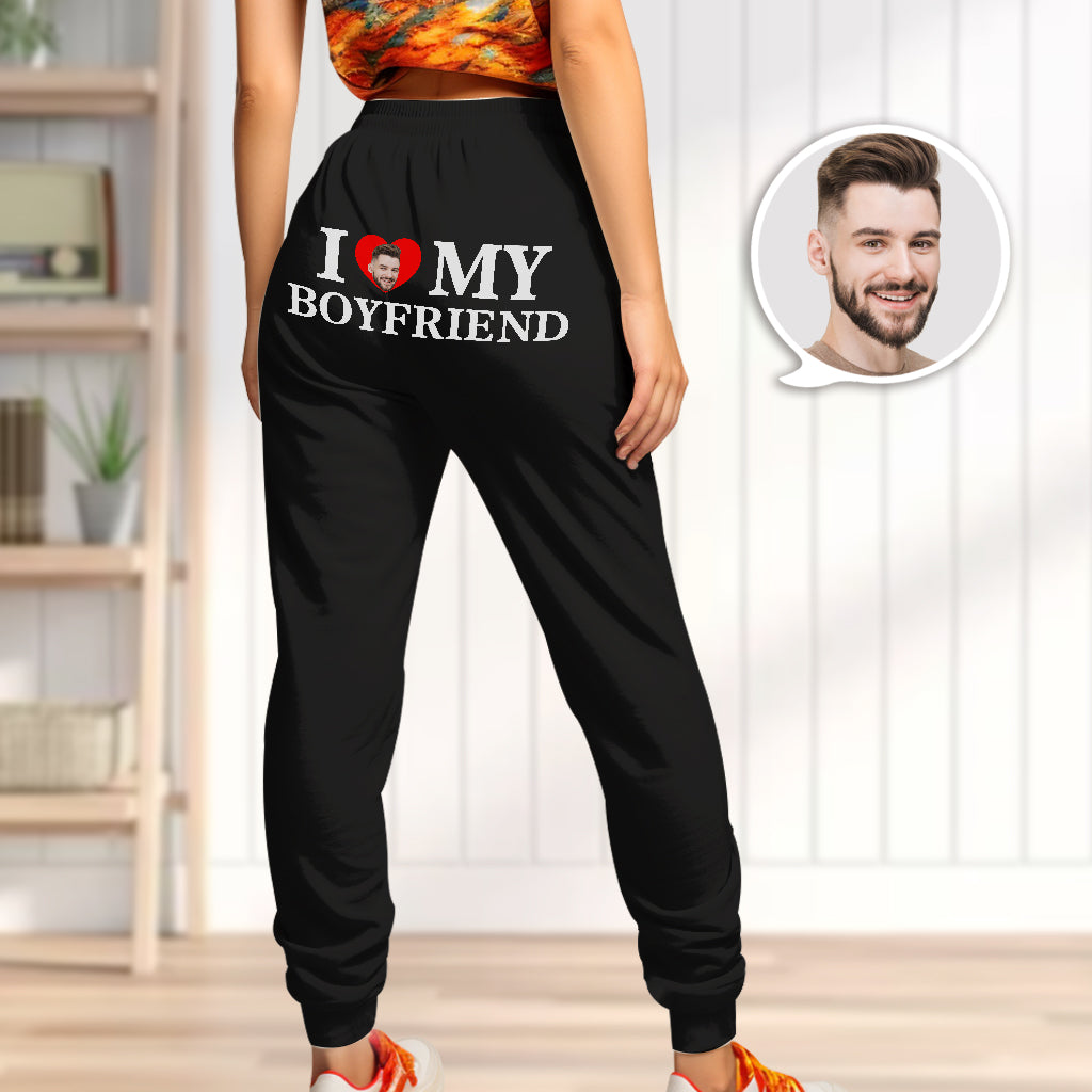 Custom Face Sweatpants Personalised I Love My Boyfriend/Girlfriend Printed Fleece Sweatpants Valentine's Day Gift for Couple - MyFacepajamasAU