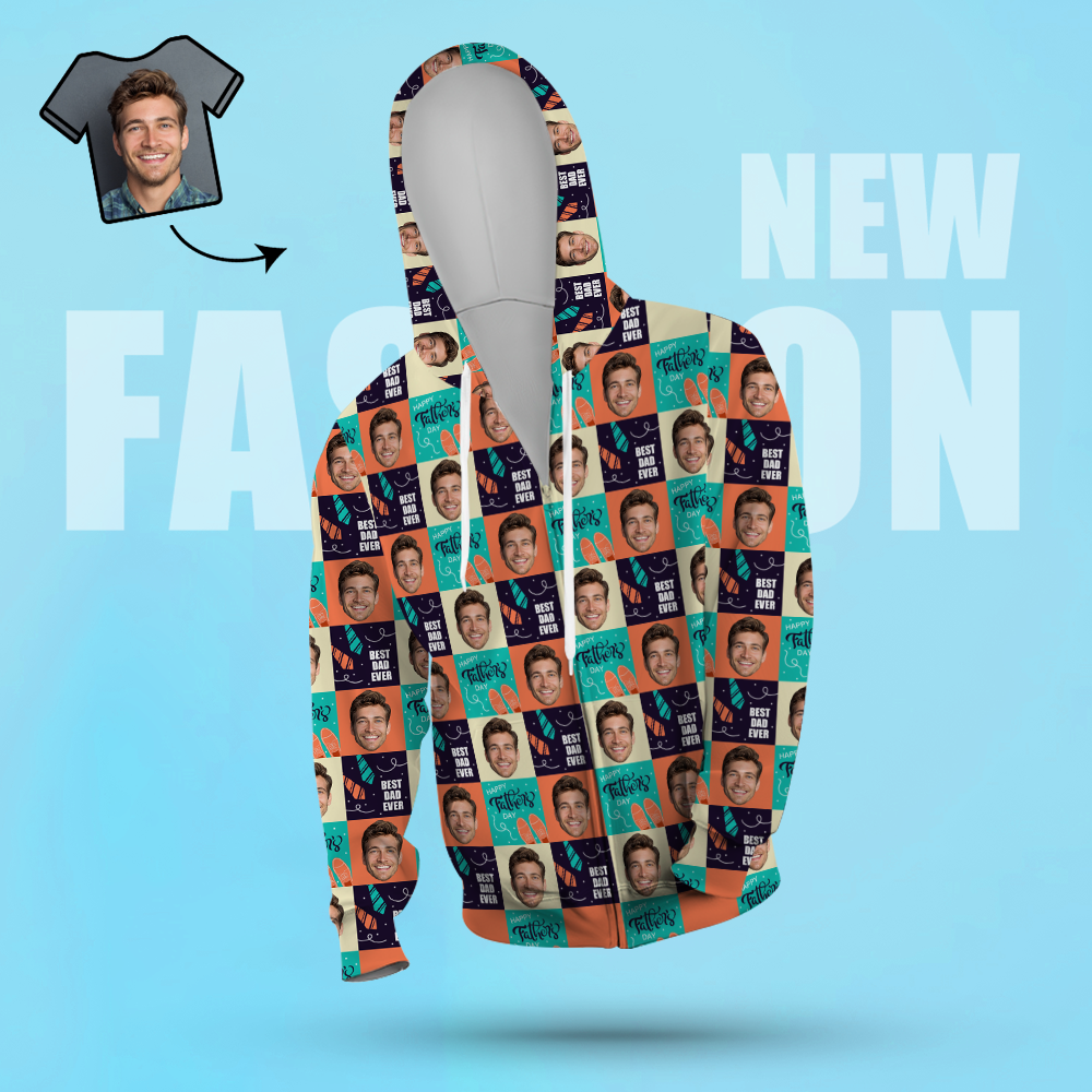 Custom Face Hoodie Casual Printed Photo ZIP Hoodie For Men Women - Best Dad Ever - MyFacepajamasAU